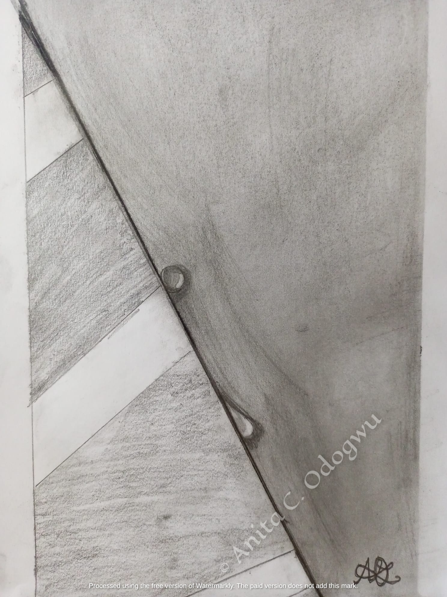 High-contrast graphite study of metallic textures and fluid condensation highlights by Anita C. Odogwu